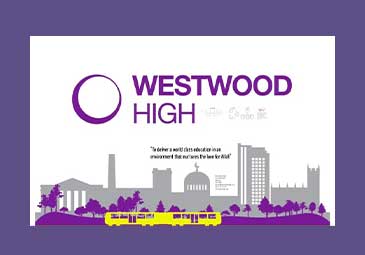 Westwood High brand graphic or logo representing Westwood High School or educational institution with bold text on a coloured background.